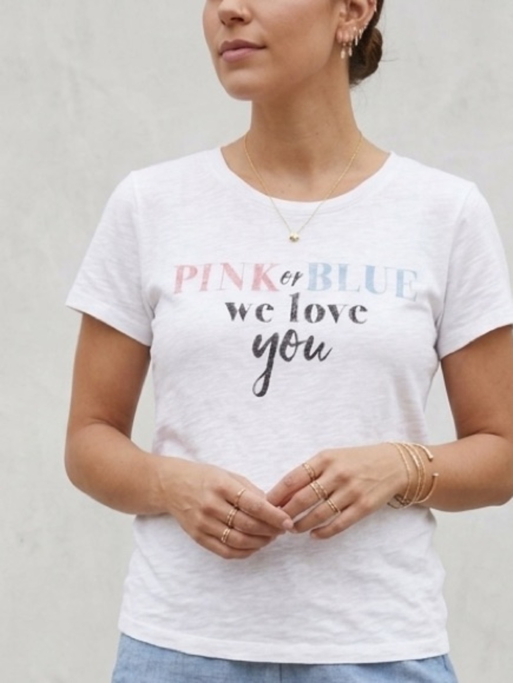 Motherhood Maternity Pink or Blue We Love You Graphic Tee